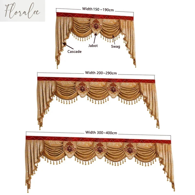 rideau floral classique beige rouge jabot swag opacité large choix dimensions