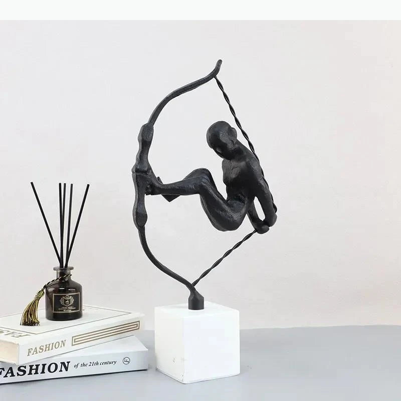 Sculpture moderne tête tête noir blanc socle pierre bouteille diffuseur livresscrição