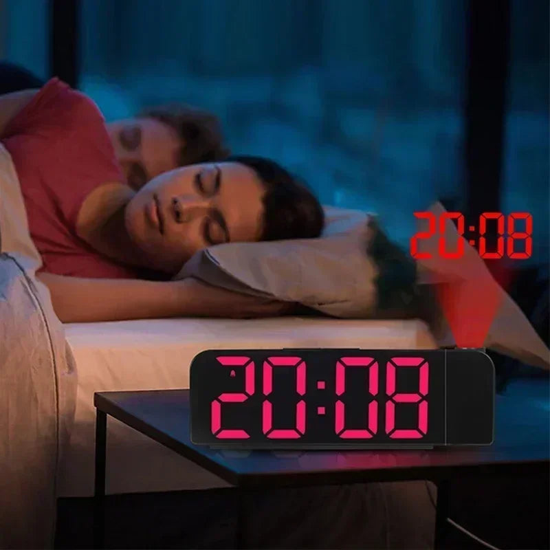 projecteur réveil numérique led moderne alarme thermomètre noir rouge vert minimaliste chambre table mur