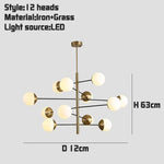 suspension lumineuse moderne sphères translucides or blanc scandinave led 10 têtes 12 têtes