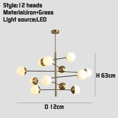 suspension lumineuse moderne sphères translucides or blanc scandinave led 10 têtes 12 têtes