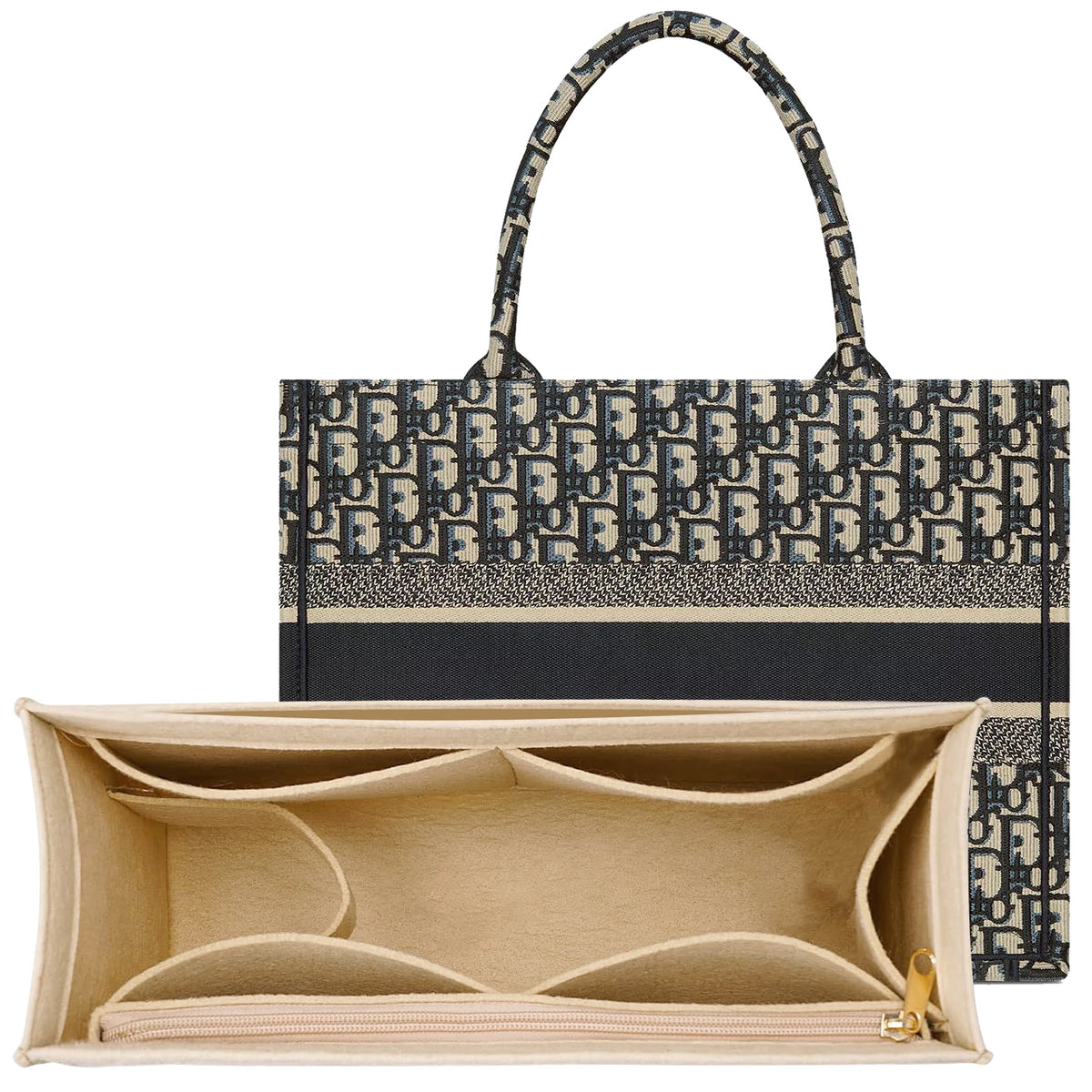 organisateur sac main feutre compartiments rangement insert pliable monogramme beige noir grande taille