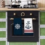serviettes cuisine marin motifs ancre voilier bleu rouge blanc dobby clips mural rapide absorbant