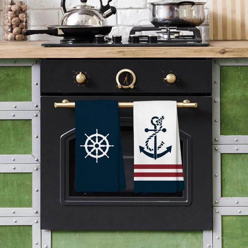 serviettes cuisine marin motifs ancre voilier bleu rouge blanc dobby clips mural rapide absorbant