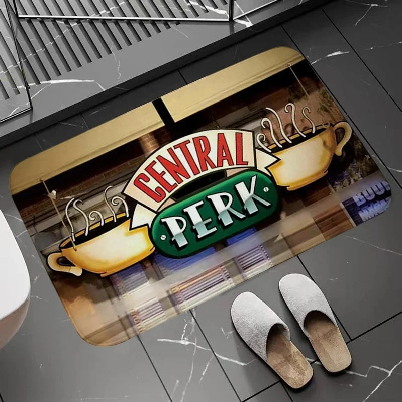 tapis central perk friends blanc vert noir moderne logo bienvenue salon chambre bain