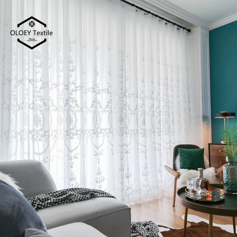 rideaux blancs brodés transparents classique maison polyester inclusion grommets top rings