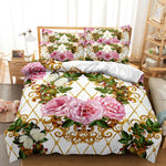 ensemble lit floréal rose vert or couette taies d'oreiller motifs floraux baroque moderne