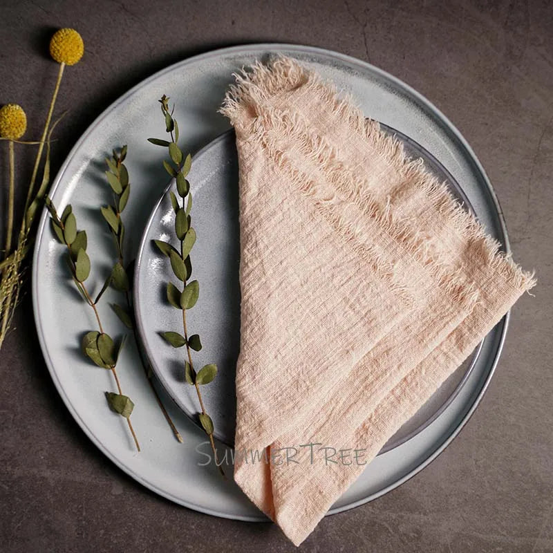 serviette table coton texture lin bords franges rustique décoration fête mariage maison