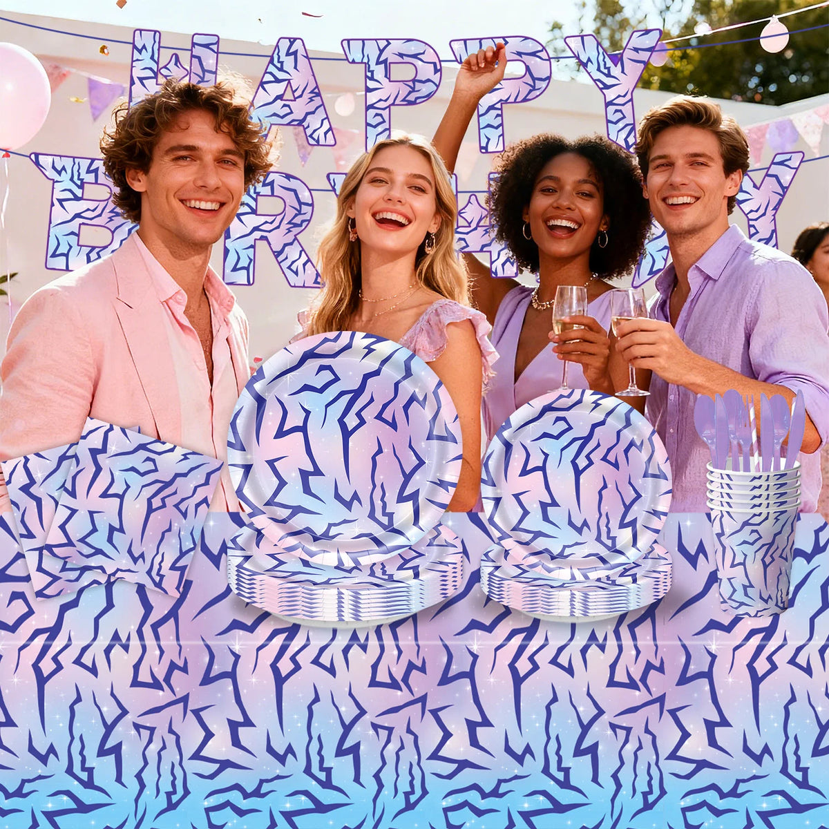 assiettes papier violet serviettes napkins gobelets plastique party purple hunter decorations anniversaire festifs moderne