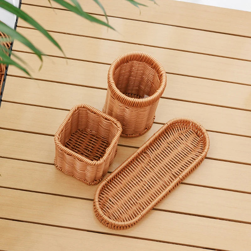 panier rotin marron clair couteau cuillère baguettes assaisonnement rangement cuisine rustic