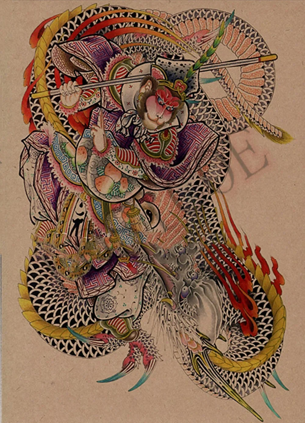 tattoo temporaire tatouage japonais dragon femme fleur noir blanc rouge vert bleu or