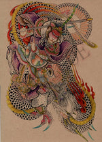 tattoo temporaire tatouage japonais dragon femme fleur noir blanc rouge vert bleu or