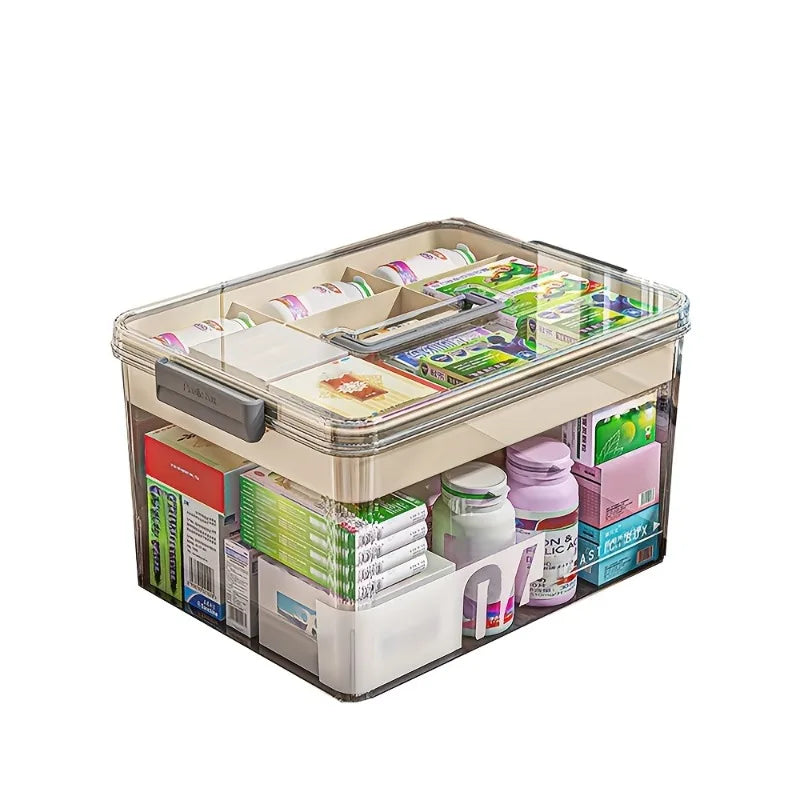 boîte rangement transparente poignée compartiments divisés organisateur médicaments maison plastique