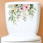 autocollant mural décoration toilettes motif feuilles fleurs floral opaques blanc