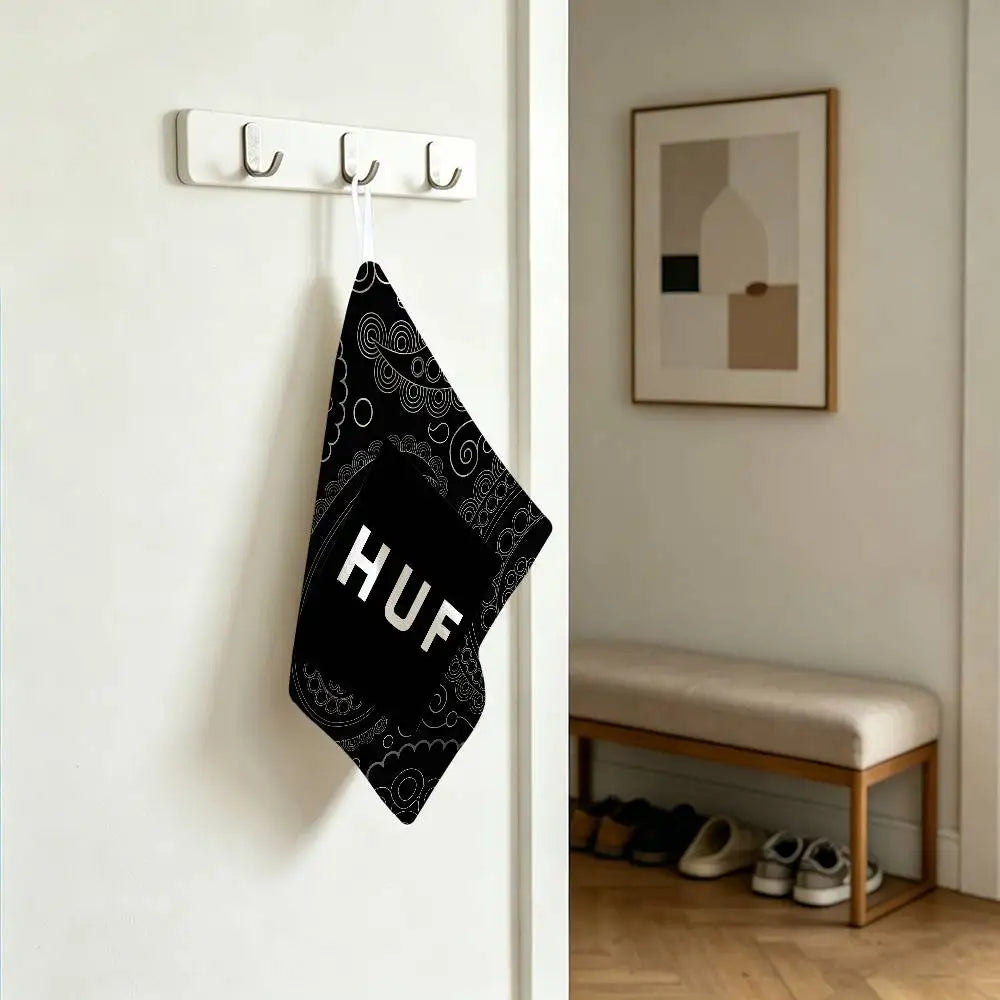 serviette toilette vert motif floral moderne crochets salle bain cuisine 25x30cm