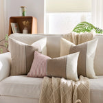Coussins décoratifs rustiques rayés lin coton beige blanc rose bleu marine adhésifs