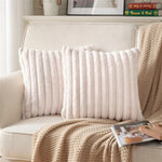 coussins décoratifs carrés rayés peluche douce moderne gris blanc cassé 45x45cm