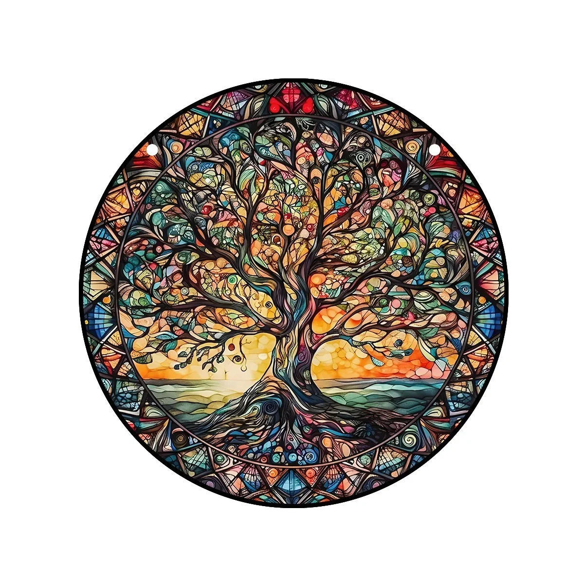 décoration murale vitrail arbre floral lever soleil suspendu chambre fenêtre translucent