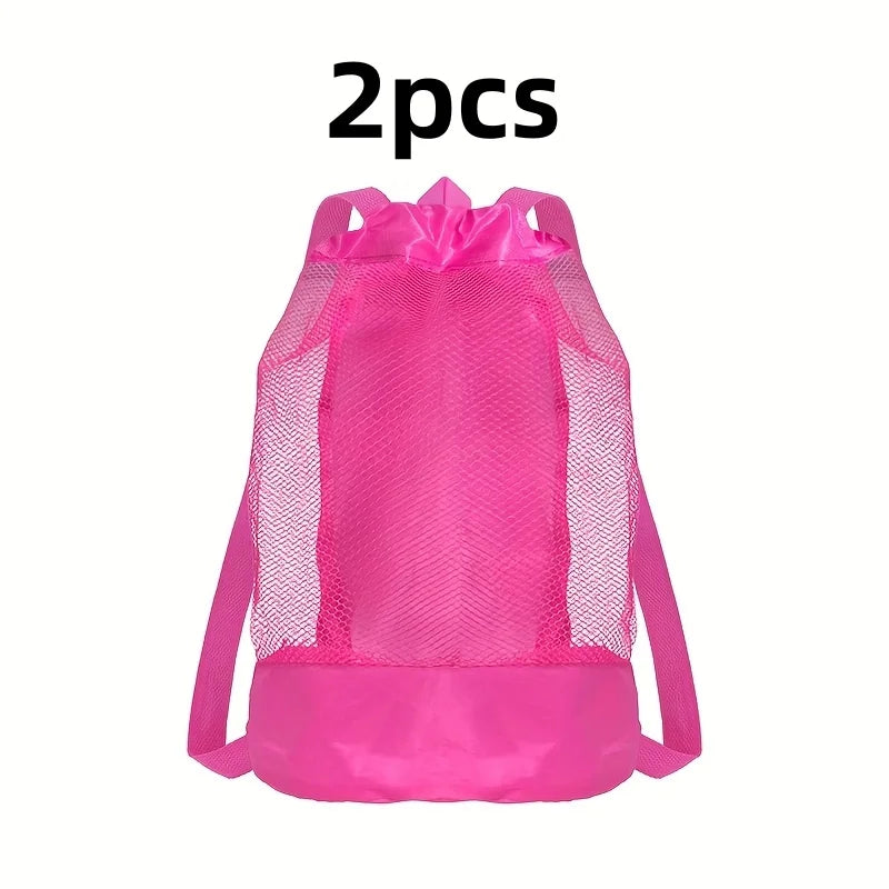 sac dos réutilisable polyestère maille rose bleu vert clair moderne fermeture éclair poche cordon