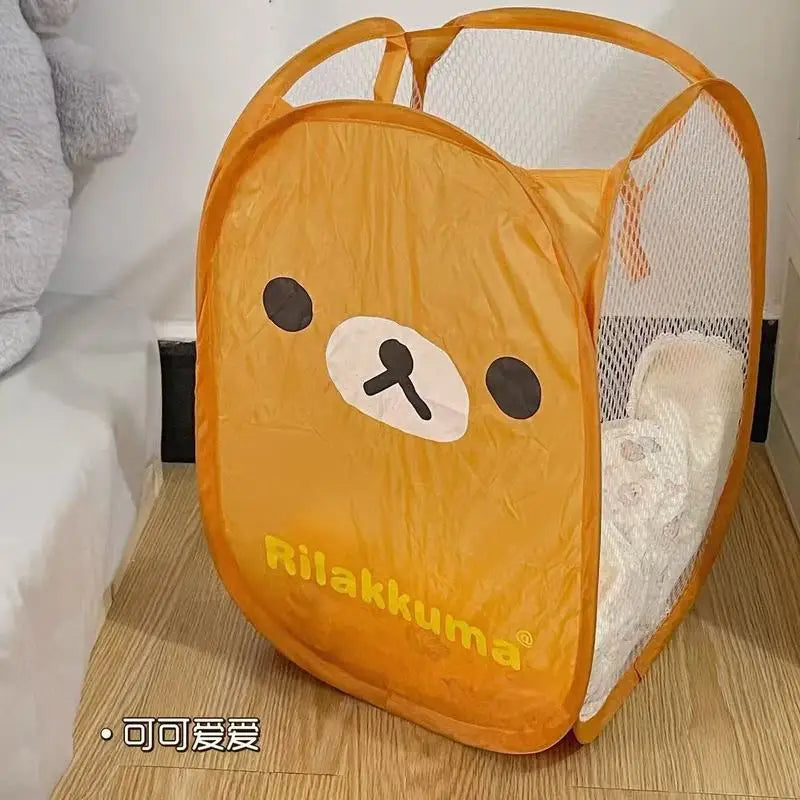 panier linge pliable rilakkuma orange dessin animé rangement chambre enfantin motif personnalisé tissu opaque