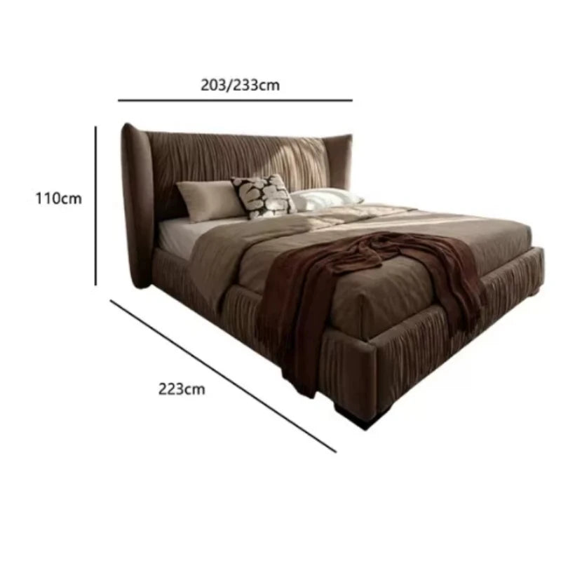 lit moderne minimaliste beige plissé 200x220cm bois chambre coucher double