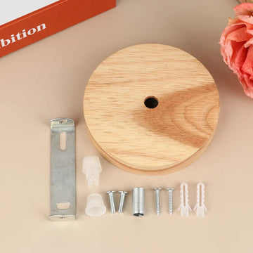 support lampe bois naturel moderne vis clip suspension minimaliste écrous plaque métallique