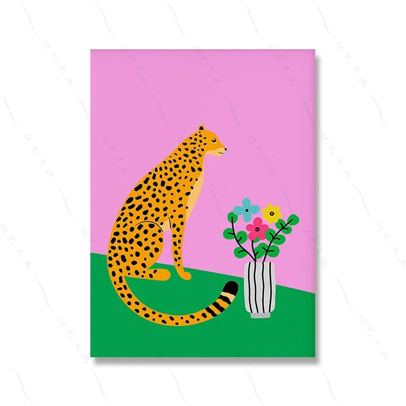 affiches art graphique floral moderne pop rose verte Jaune Blanc