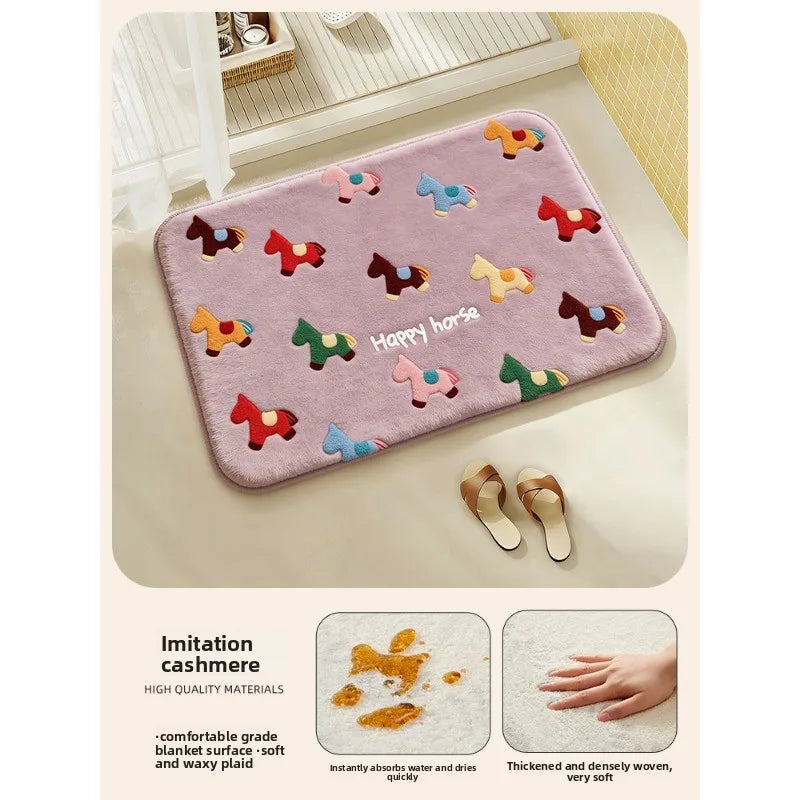 tapis sol salle bain motif chevaux violet bleu doux confortable moderne grande taille