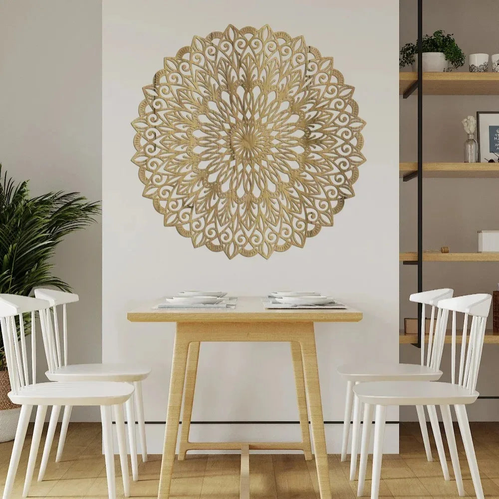 décoration murale mandala métal marron clair motifs floraux géométriques artisanat détaillé