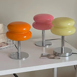 lampe table led deux globes superposés base chromée rétro couleur orange rose jaune