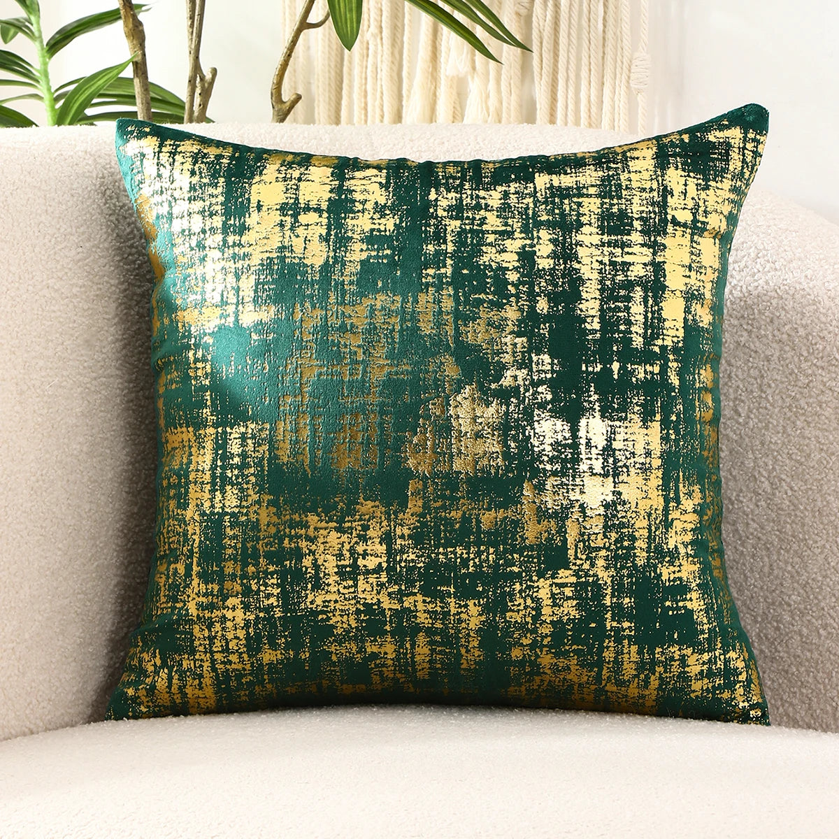 housse coussin polyester abstraite vert foncé rouge beige contemporain opaques étoiles géométrique