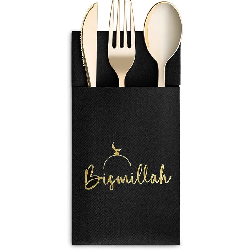 porte serviettes papier noir doré Bismillah décoratifs serviettes table Aïd İslam symbolique