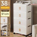 meuble rangement pliable blanc roulettes portes poignées dorées vêtements