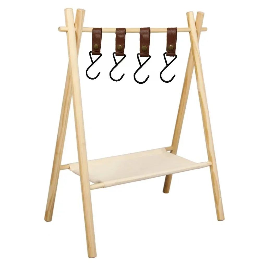 étagère multifonctionnelle bois moderne porte utensils clips métalliques planche découper camping