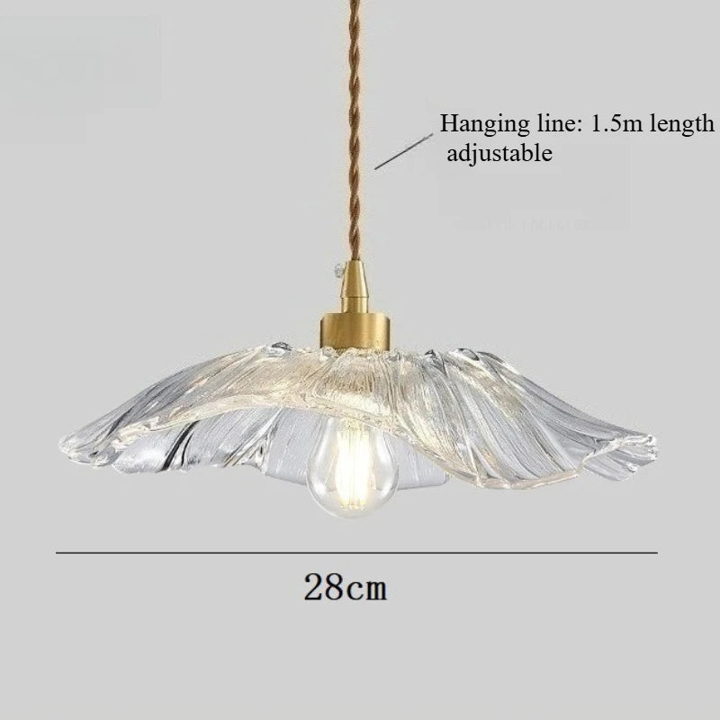 lampe suspendue or transparente motif floral texture ondulée moderne élégante tringle câble