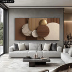 tableau decoratif moderne abstrait forme geometrique toile couleur marron beige doré decoration murale horizontal