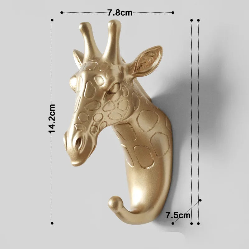 porte clefs mural animal or réaliste moderne éléphant rhinocéros cheval cerf bison PVC decoration