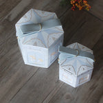 boîtes cadeau hexagonales chevaux carrousel bleu rose rouge occasion fête vintage romantique boucle métallique