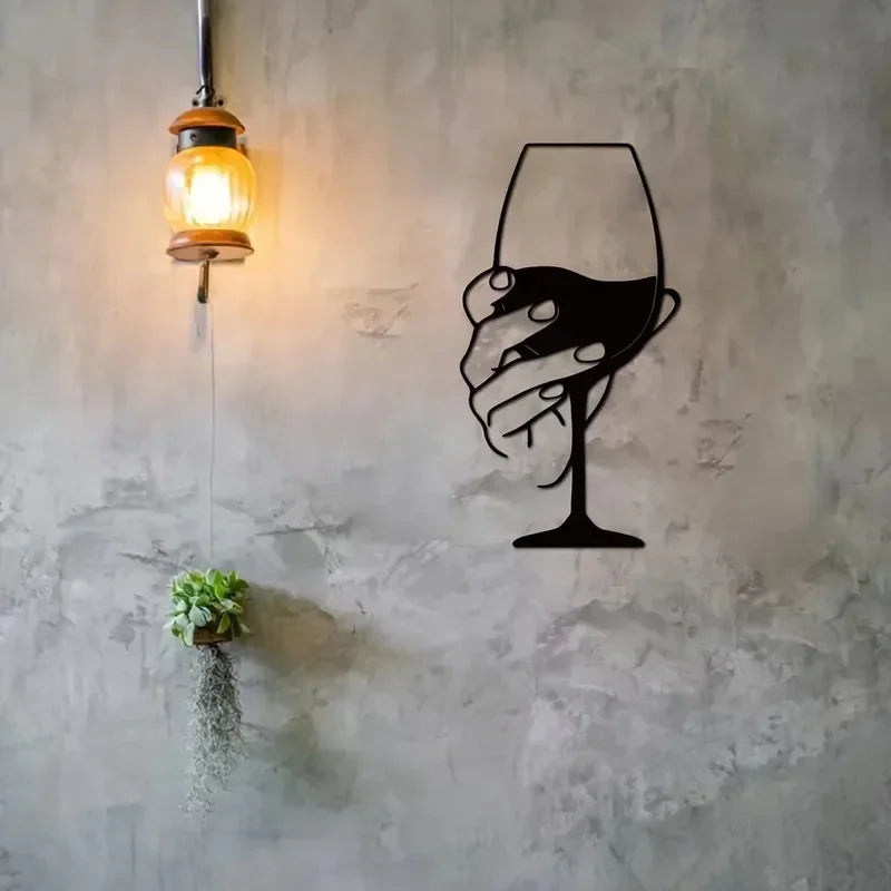 décoration murale art moderne main verre vin noir blanc minimaliste métal simple abstraite