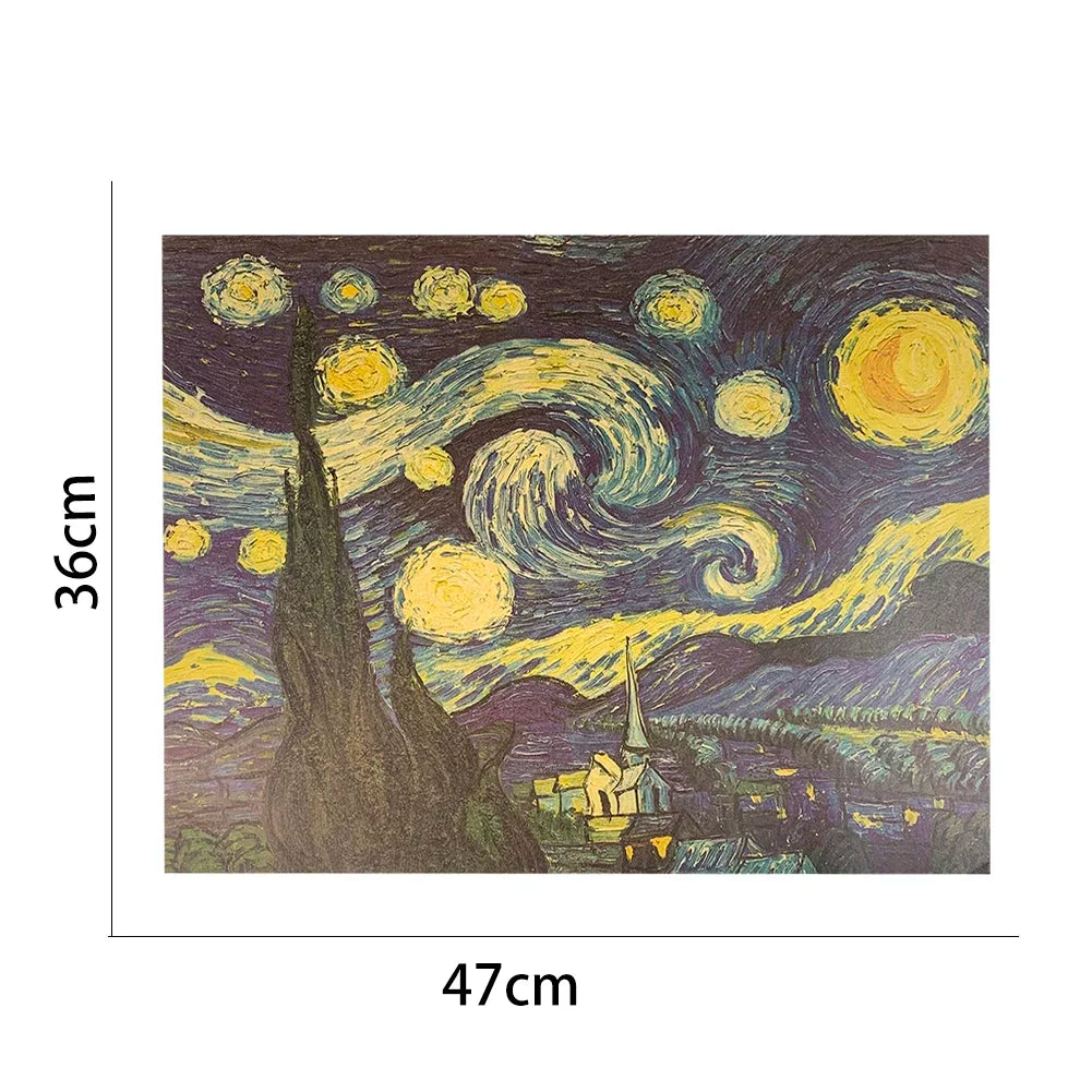 tableau abstrait nuit étoilée contemporain van gogh impression mural papier cadre noir blanc