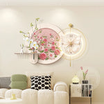 horloge murale moderne fleurs papillon rose blanc doré