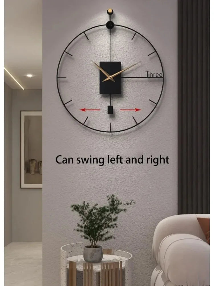 pendule oscillant horloge murale moderne aiguilles métal noir or salonDecorationMuraleQuartzSweepSecondMovement