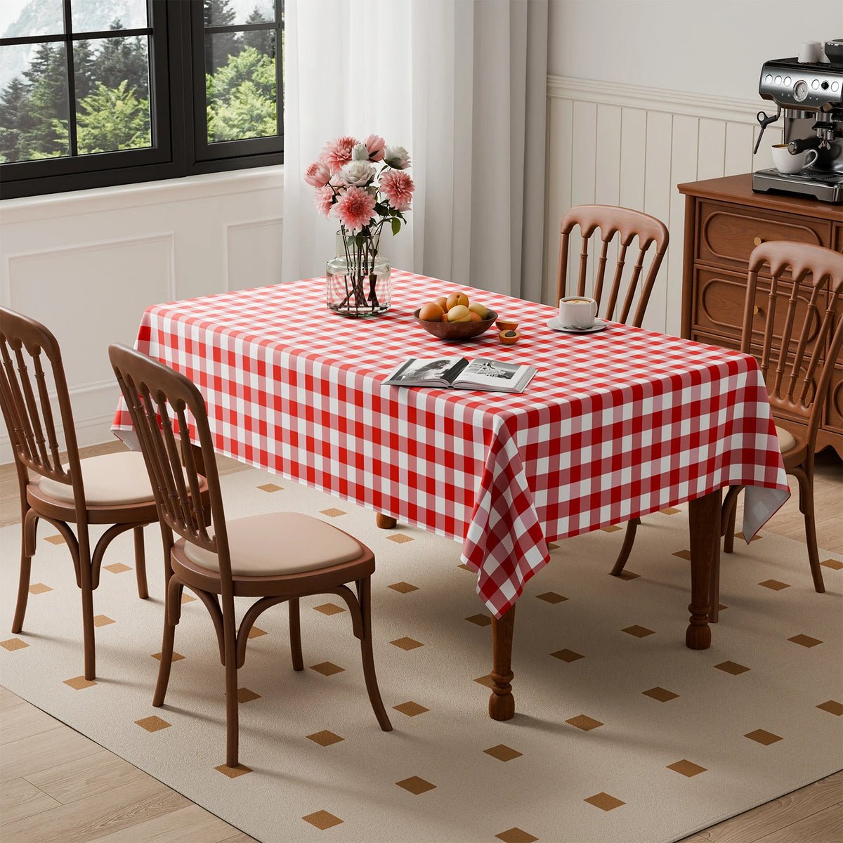 nappe table rouge blanche carreaux imperméable classique extérieure camping pique nique terrasse