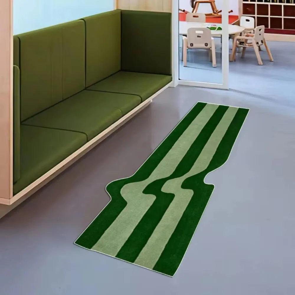 tapis vert foncé rayures horizontales velours moderne antidérapant imperméable chambre salon