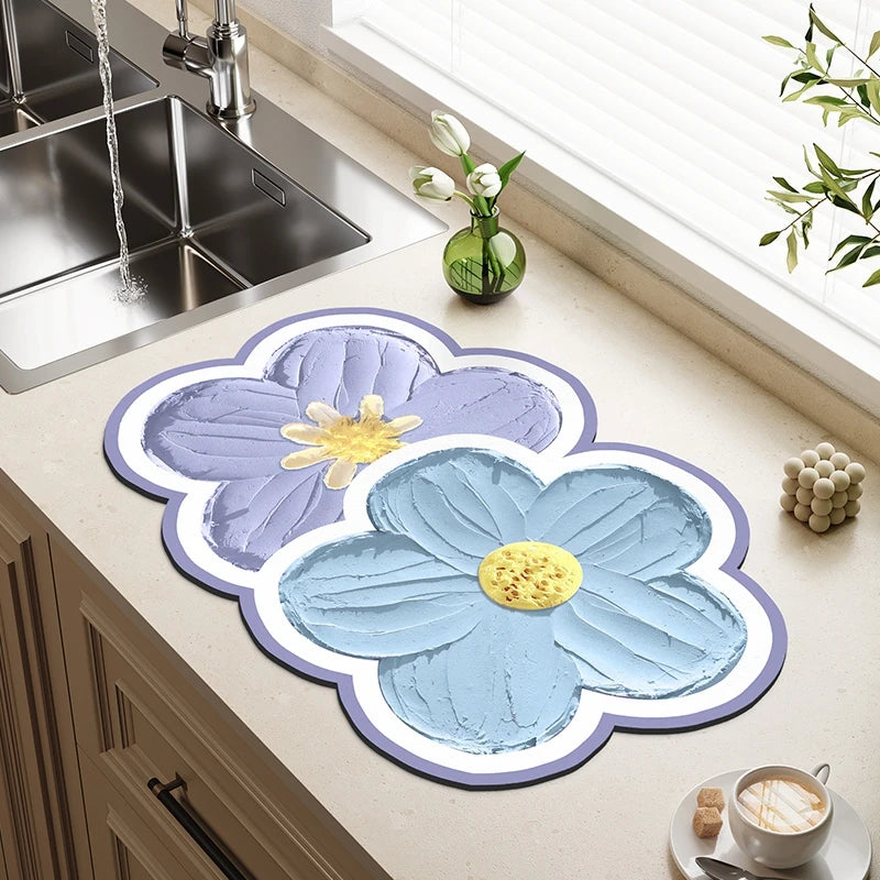 tapis sol cuisine motif fleurs décoratif moderne absorbant antidérapant maison appartement