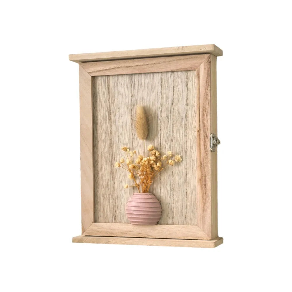 boîte clés murale bois naturel rustique vase fleurs séchées vis fixations entrée salon vintage