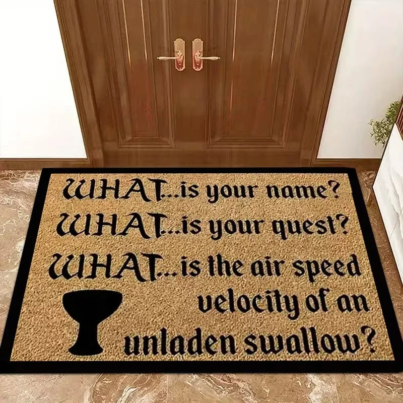 tapis paillasson marron noir blanc humour monty python questions swallow