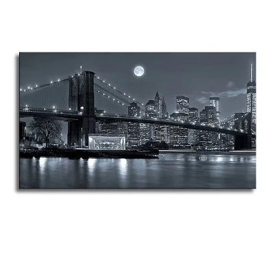 affiche nuit pont manhattan york toile peinture decoration salon vintage imprimée pré perçus gris