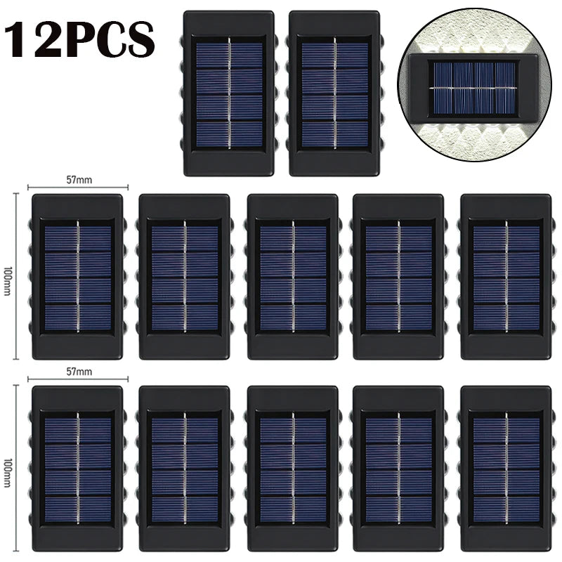 lampe murale solaire 10 led moderne panneau solaire extérieur jardin noir bleu minimaliste