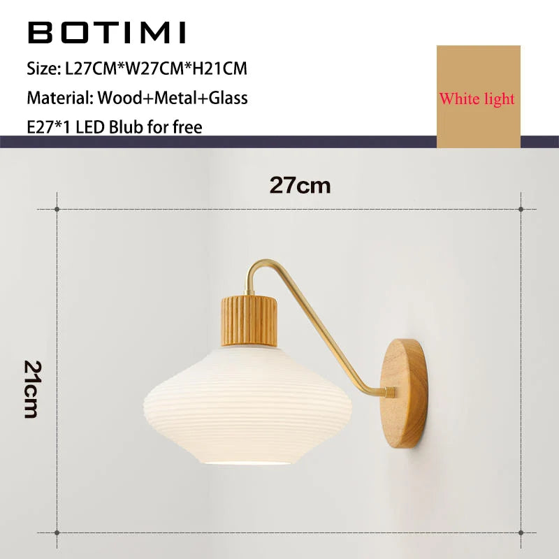lampe murale moderne bois blanc rayures horizontales abat jour verre douille led ampoule e27